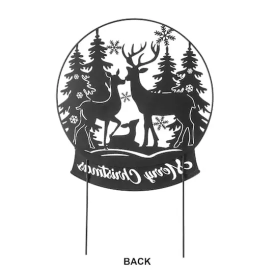 Glitzhome&reg; 2.5ft. Metal Water Globe with Reindeer Family Silhouette Yard Stake {6}