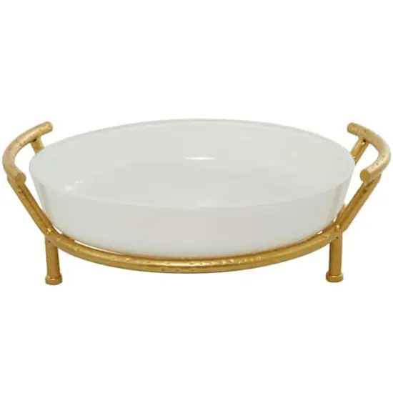CosmoLiving by Cosmopolitan 19" White Glass Kitchen Serving Bowl with Gold Metal Stand {1}