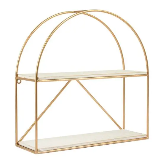Hello Honey&reg; Wood & Metal Gold Crescent Wall Shelf White {5}