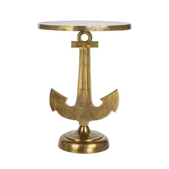 Hello Honey&reg; 19" Round Gold Nautical Accent Table with Anchor Base {7}