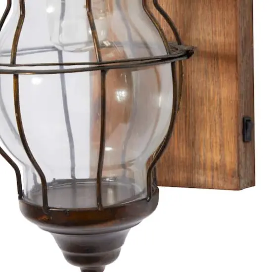 17" Brown Iron Industrial LED Wall Sconce {7}