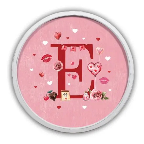 20" Valentine Things White Framed Round Monogram Print E {1}