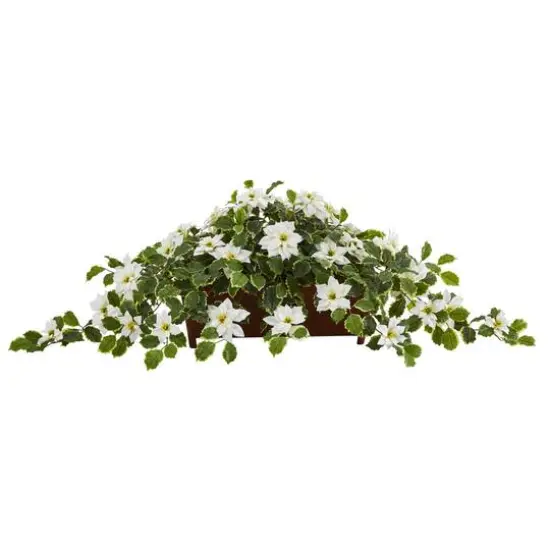 51&rdquo; White Poinsettia & Variegated Holly Artificial Plant in Decorative Planter {1}