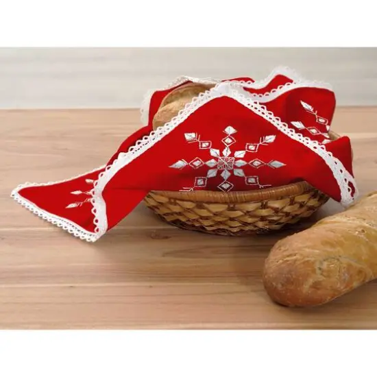 Leisure Arts&reg; Snowflake Bread Basket Red Cloth Cover Stamped Embroidery Kit {3}