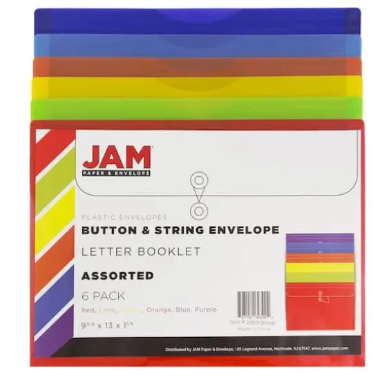 JAM Paper 9.75" x 13" Plastic Button & String Tie Closure Envelopes, 6ct. {3}