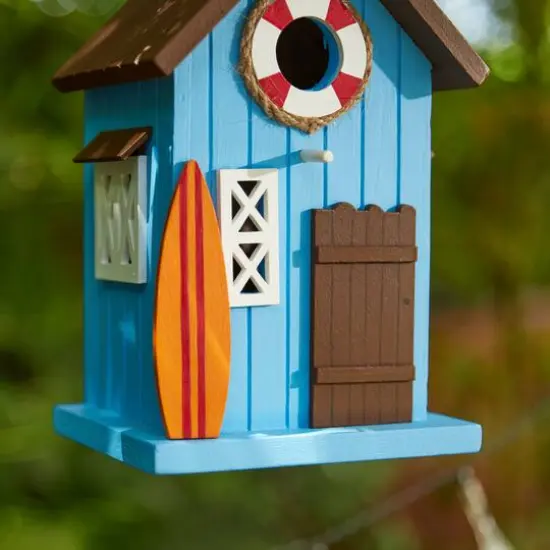 Glitzhome&reg; 10" Modern Blue Wood Beach Hut Birdhouse {8}