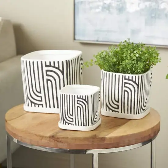 Black Geometric Linear Arch Pattern Ceramic Planter Set  {1}