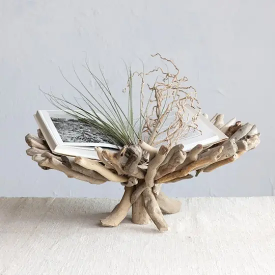 Hello Honey&reg; 18" Natural Round Handmade Driftwood Footed Tray {3}