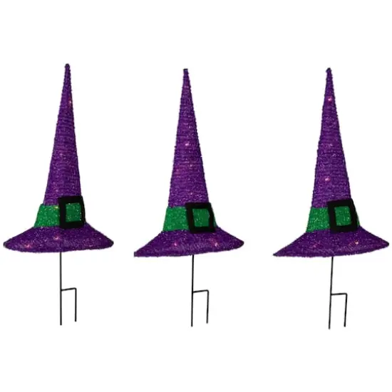 14" LED Lighted Purple Witches Hat Outdoor Halloween Pathway Markers, 3ct. {5}