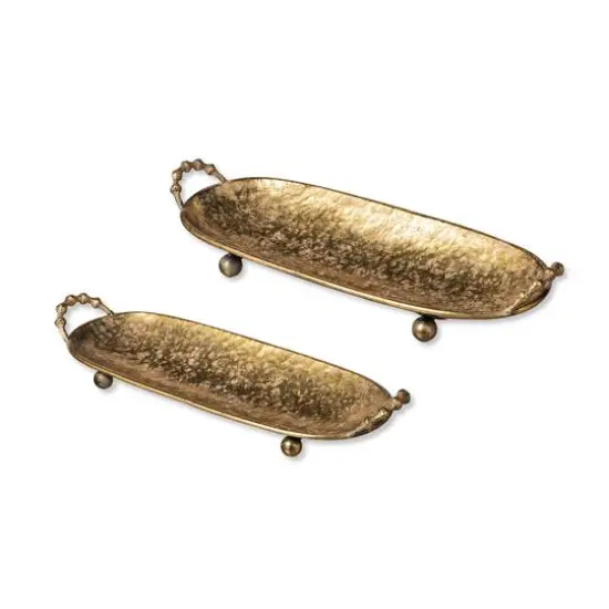 Glitzhome&reg; Gold Oval Metal Decorative Trays Set {1}