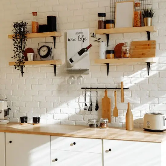 Elegant Designs Wall Mounted Wine Bottle Shelf & Glass Holder White Wash {5}