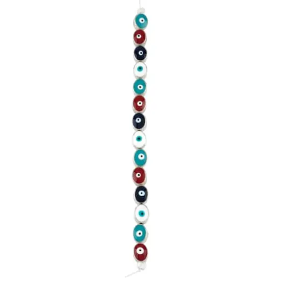 Multicolor & Rhodium Evil Eye Oval Beads, 9mm by Bead Landing&trade; {4}