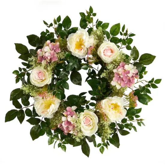 22" Mixed Rose & Hydrangea Wreath {1}