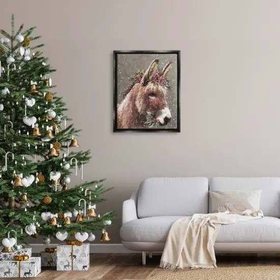 Stupell Industries Winter Donkey Snow Falling Framed Floater Canvas Wall Art Black {3}
