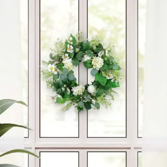 24" White Spring Hydrangea & Dogwood Floral Wreath {3}
