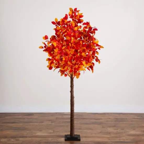 6ft. Pre-Lit Autumn Artificial Fall Tree with 300 Warm White LED Lights {10}