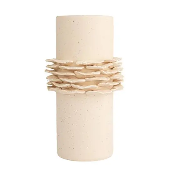 Hello Honey&reg; 10" Matte Cream Ruffled Elegance Stoneware Vase {10}