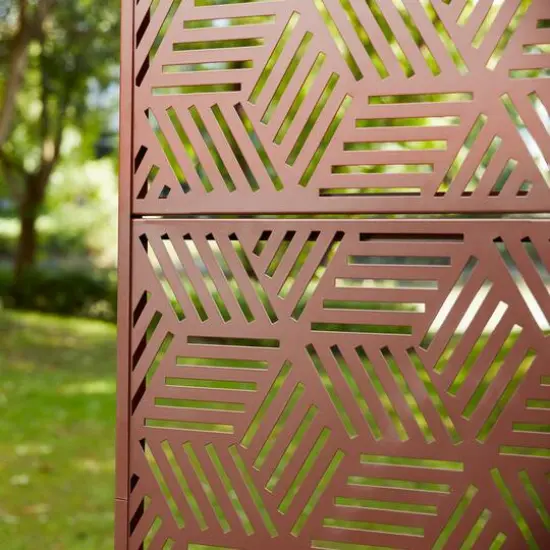 Glitzhome&reg; 6ft. Brown Galvanized Steel Geometric Pattern Privacy Screen Fence Panel & Room Divider {8}