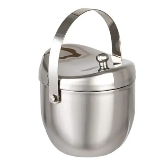 Hello Honey 1-Quart Stainless Steel Double-Wall Ice Bucket with Handle and Curved Lid, Brushed Nickel Finish {1}