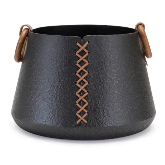 9" Iron Metal Vases with Leather Accents, 2ct. {3}