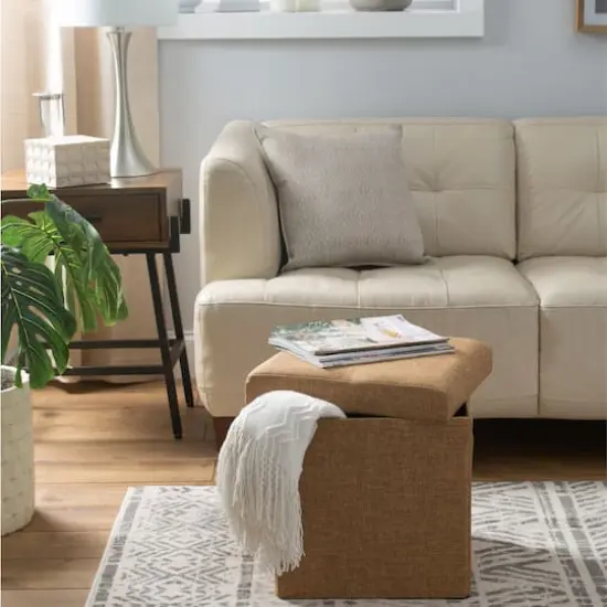 Simplify 15" Faux Linen Folding Storage Ottoman Cube Camel {5}