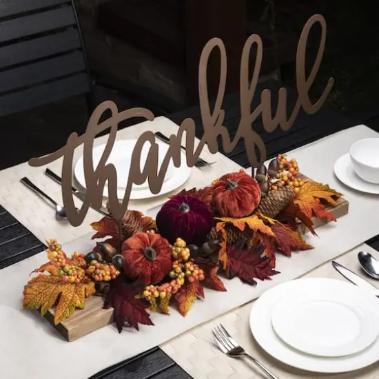 24" GlitzHome&reg; Thankful Floral Tabletop Sign {3}