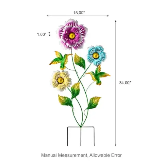 Glitzhome&reg; 34" Flowers & Hummingbirds Garden Stake {9}