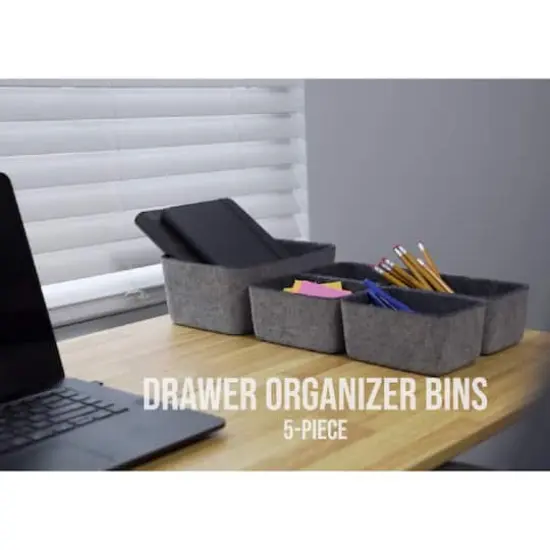 Welaxy Felt 5 Piece Drawer Organizer Bins Charcoal {7}