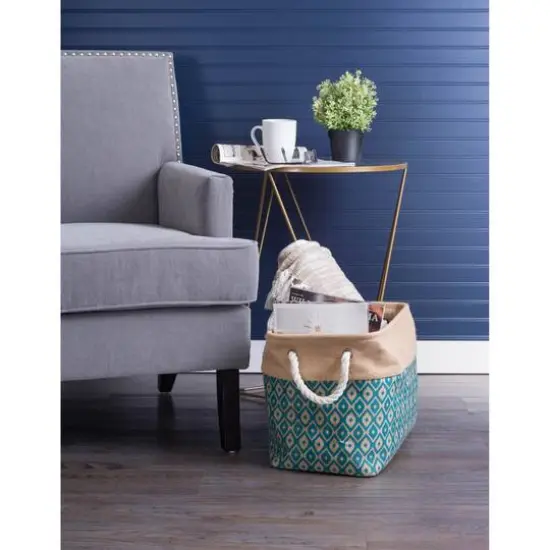 DII&reg; Medium Ikat Rectangle Burlap Bin Teal {6}