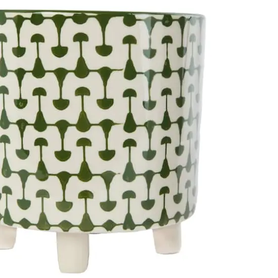 Hello Honey&reg; 8" Footed Stoneware Planter with Abstract Print Green {5}