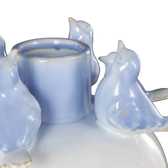 13" White Ceramic Bird Decorative Vase with Blue Accents {6}
