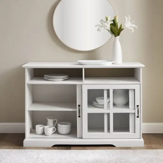 Walker Edison 48" Brushed White Sliding Glass Door Sideboard {3}