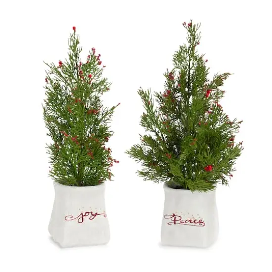 14.25" & 16.5" Unlit Pine Artificial Potted Christmas Tree Set {1}