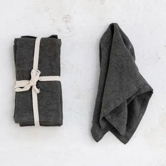 Hello Honey&reg; 18" Square Stonewashed Linen Dinner Napkins, 4ct. Charcoal {3}