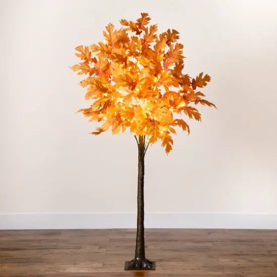 6ft. Pre-Lit Orange Autumn Maple Artificial Fall Tree {12}