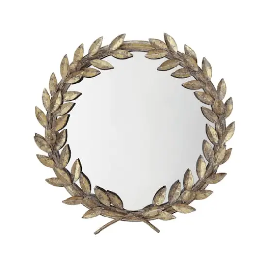Hello Honey&reg; 18.5" Framed Round Antique Gold Metal Laurel Wreath Wall Mirror {1}