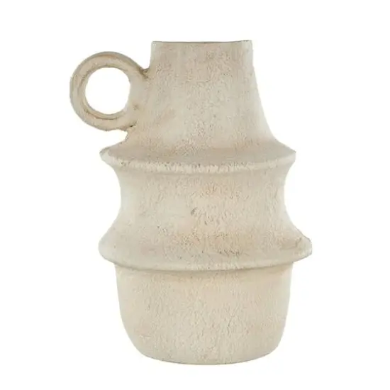 15.25" Cream Textured Paper Mache Fluted Vase with Ring Handle {11}