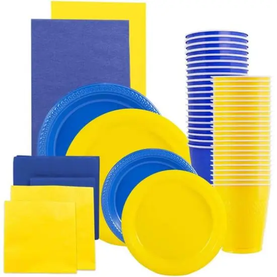 JAM Paper Party Tableware Assortment Grad Pack Blue/Yellow {1}