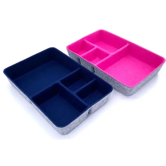 Welaxy 2 Piece Felt 4 Compartment Drawer Organizer Trays Navy and Hot Pink {5}
