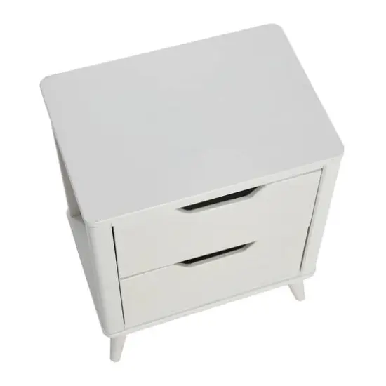 Hello Honey® 26" Yume Mid Century Modern Solid Wood Nightstand with 2 Storage Drawers White Finish {8}