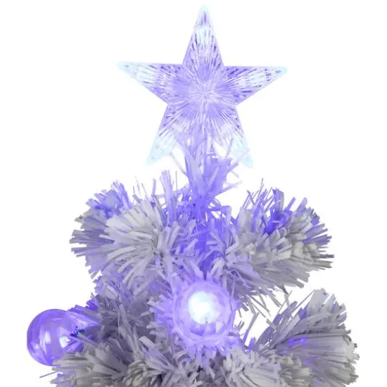 4ft. Pre-Lit Medium White Iridescent Fiber Optic Artificial Christmas Tree with Blue LED Lights {6}