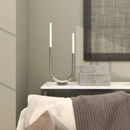 14" Silver Stainless Steel Abstract U-Shaped Candelabra {12}