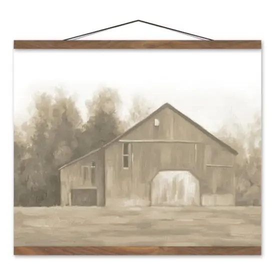 Neutral Barnscape Teak Hanging Canvas {1}