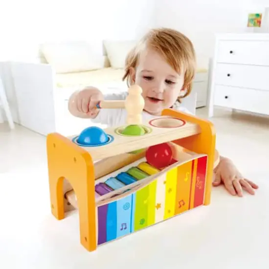 Hape Pound & Tap Bench with Slide-Out Xylophone {4}