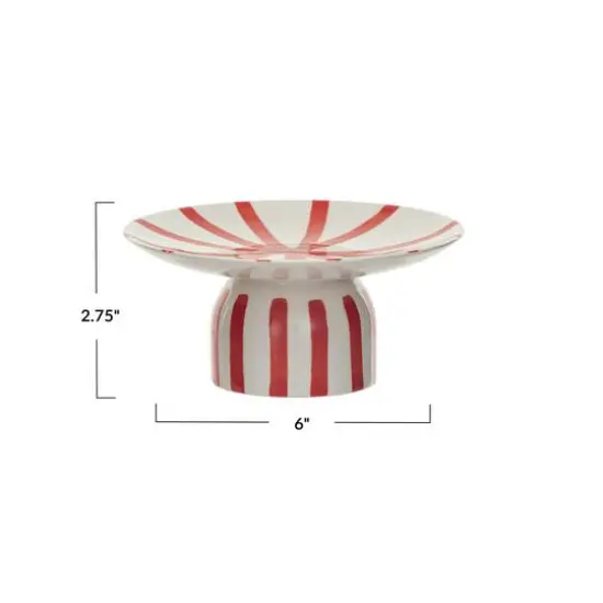 Hello Honey® 6" Hand-Painted Red & Cream Stripes Stoneware Pedestal {5}