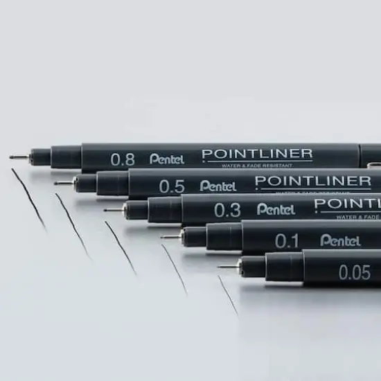 Pentel Arts&reg; Pointliner&trade; Black 5 Piece Pen Set {3}