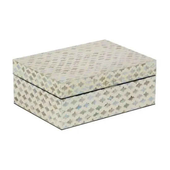 Coastal Rectangular White Wooden Zigzag Decorative Box Set {3}