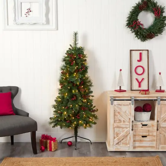 5ft. Pre-Lit Flat Back Montreal Mountain Pine Artificial Christmas Tree, White LED Lights {12}