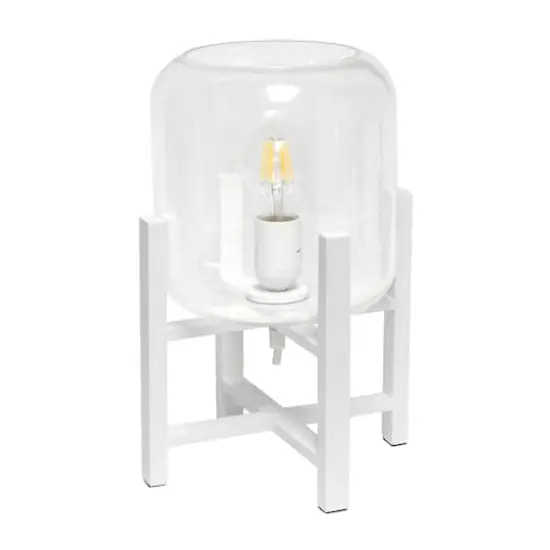 Simple Designs&trade; 13.5" White Wood Mounted Table Lamp with Clear Glass Cylinder Shade {1}