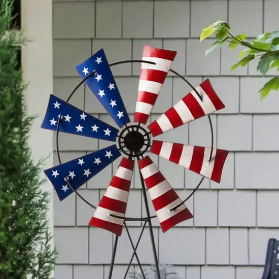 Glitzhome&reg; 41" Stars & Stripes Metal Wind Spinner Yard Stake {6}